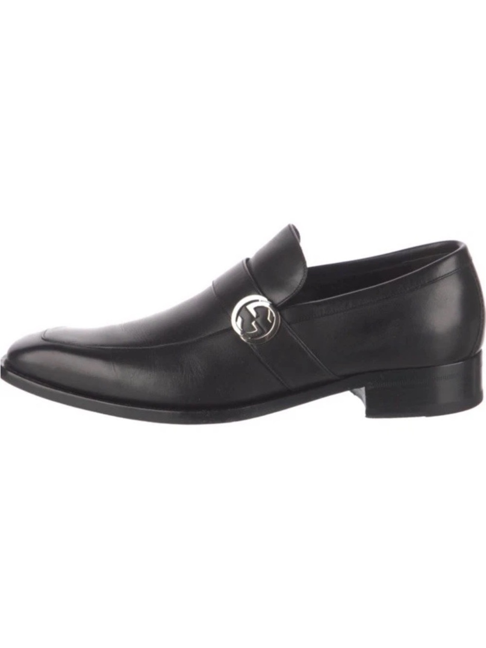 Gucci Men's Black Leather Dress Loafers Slip-On Logo Square Toe Size 10D